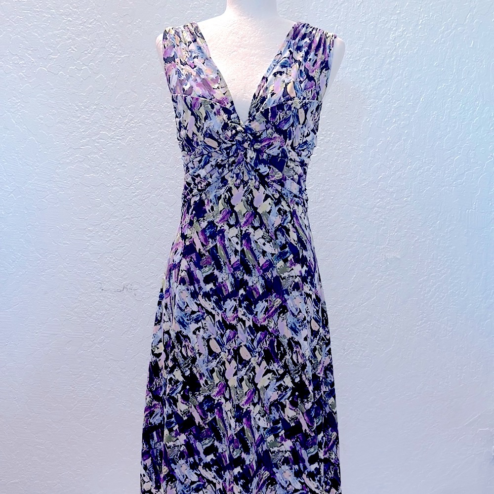 Lily Purple Multicolor V neck Sleeveless Dress